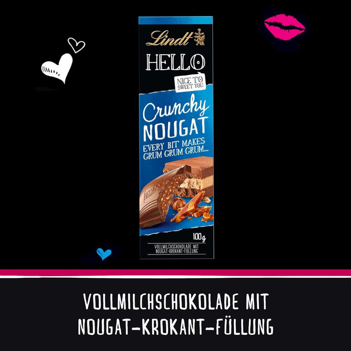 Ciocolată Lindt HELLO Crunchy Nougat, baton de 100 grame Bomboane de Ciocolata Naty Shop