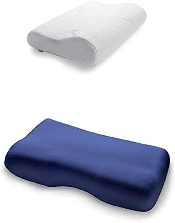 TEMPUR Original Sleeping Pillow Memory Foam, Pernă ergonomică de susținere a gâtului pentru cei care dorm lateral și pe spate, Fermă, M (50 X 31 X 10/7 Cm), Alb Perne ortopedice cervicale Naty Shop Pachet cu husă de pernă, albastră M (50 X 31 X 10/7 Cm)