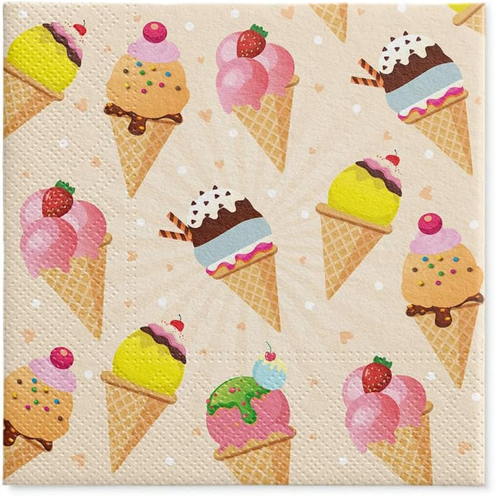 PAW - Șervețele 3 straturi (33 X 33 Cm) I 20 bucăți I Perfect pentru petreceri, zile de naștere, sărbători I Decorațiuni de masă pentru petrecerile copiilor - Șervețele de hârtie colorate cu motiv - Ice Cream I Ice Cream