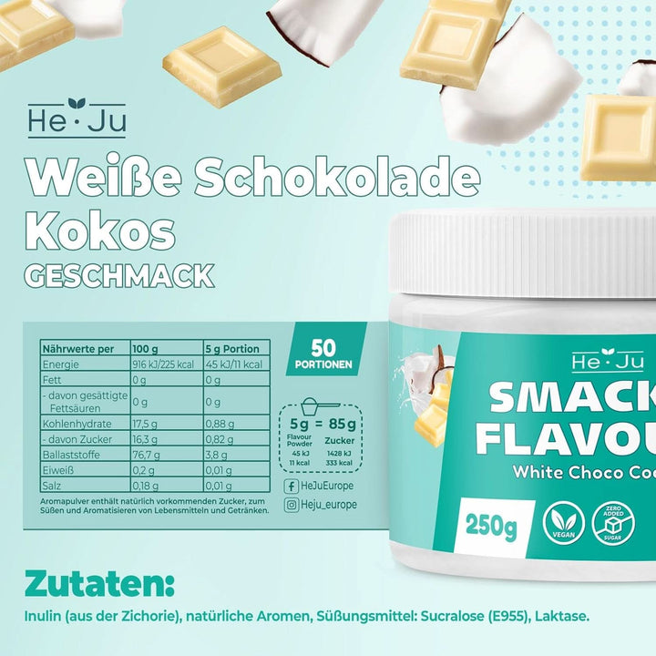 He-Ju, Pudră cu aromă de ciocolată albă și cocos, 250 grame Arome Naty Shop