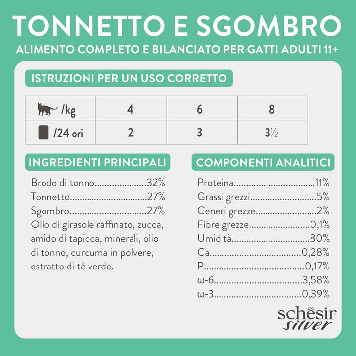 Silver, aromă de ton și macrou, hrană umedă completă pentru pisici în vârstă (12 cutii a 70 g)