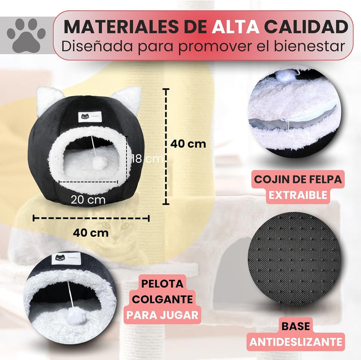 Pat pentru pisică, căsuță pentru pisici, pat pentru câini mici, peșteră pentru pisici, colibă pentru pisici cu pernă interioară detașabilă, căptușită, lavabilă, minge pentru agățat, cu zgardă multicoloră cadou.