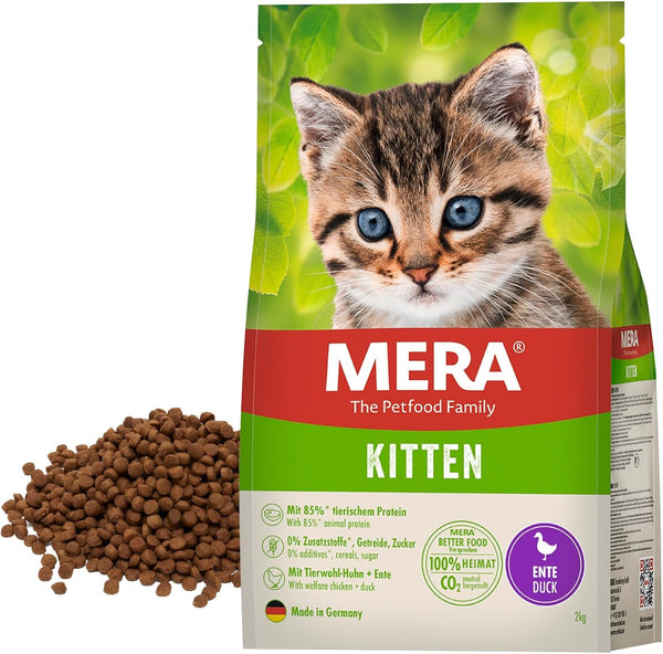 MERA Cats Kitten Duck (2kg), hrană uscată pentru pisici în creștere și pisoi, fără cereale și sustenabilă, hrană uscată pentru pisici cu conținut ridicat de carne
