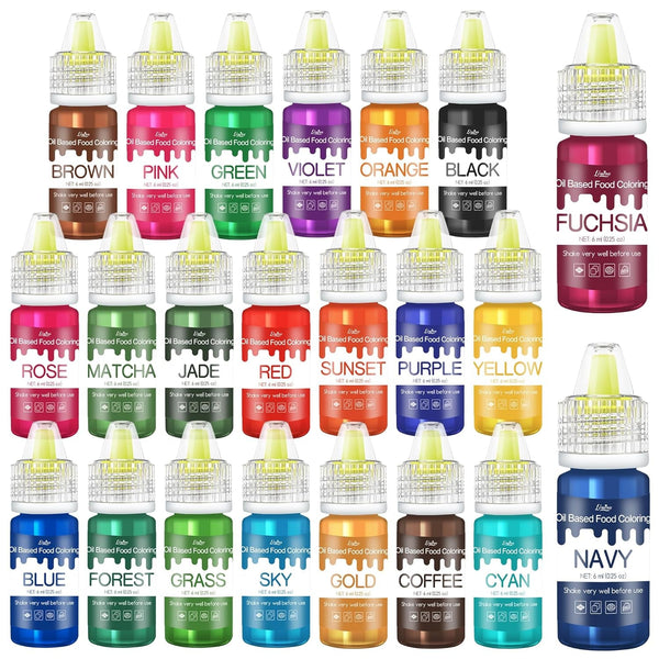 Colorant alimentar liposolubil - 22 de culori colorant alimentar pe bază de ulei pentru ciocolată, dulciuri, prăjituri, copt, macarons - colorant alimentar concentrat pentru decorarea torturilor, cremă de unt, fondant - 6 ml fiecare