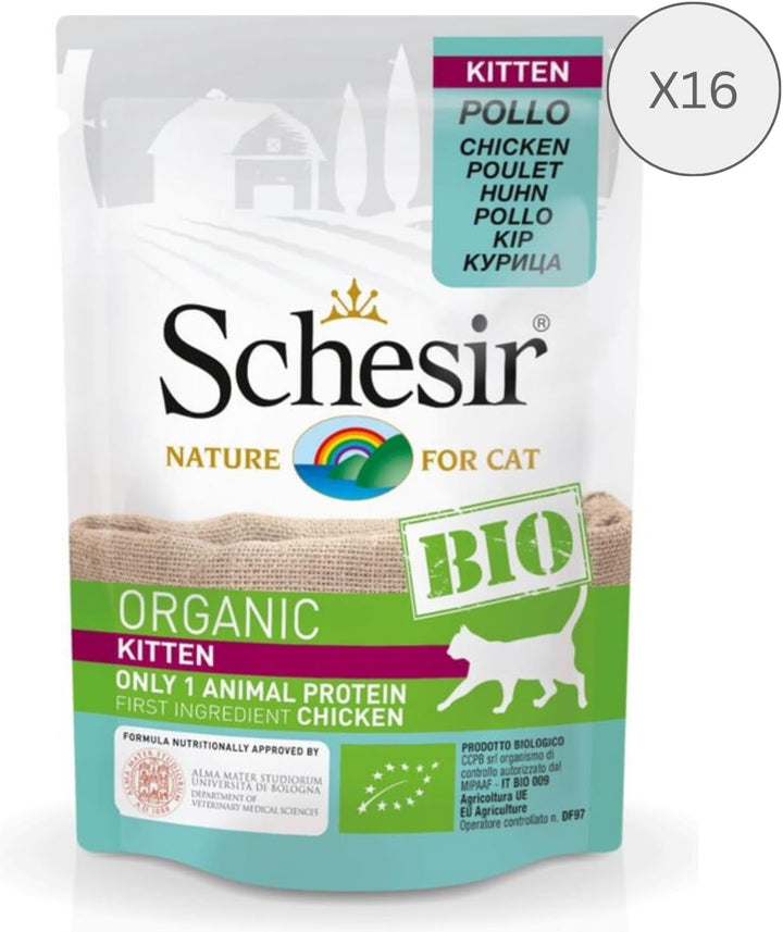 Cat Bio Kitten Monoprotein Chicken, hrană umedă pentru pisici, 16 pungi X 85 G