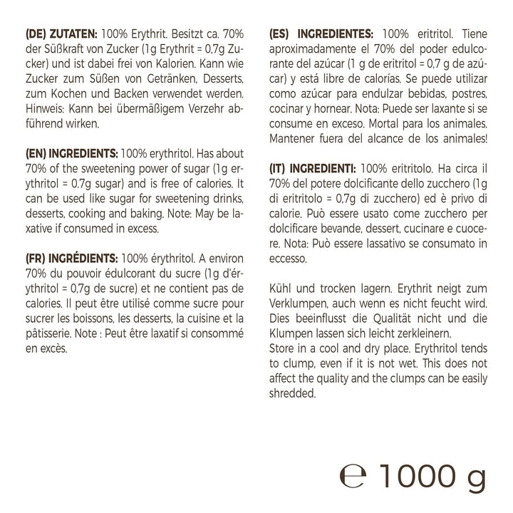 Greatvita Erythrit 1000 G | Kalorienfreies Süßungsmittel & Zucker-Alternative | Zahnfreundlich, Gut Löslich & Glutenfrei | Ideal Für Getränke, Desserts & Backen Indulcitori Naty Shop