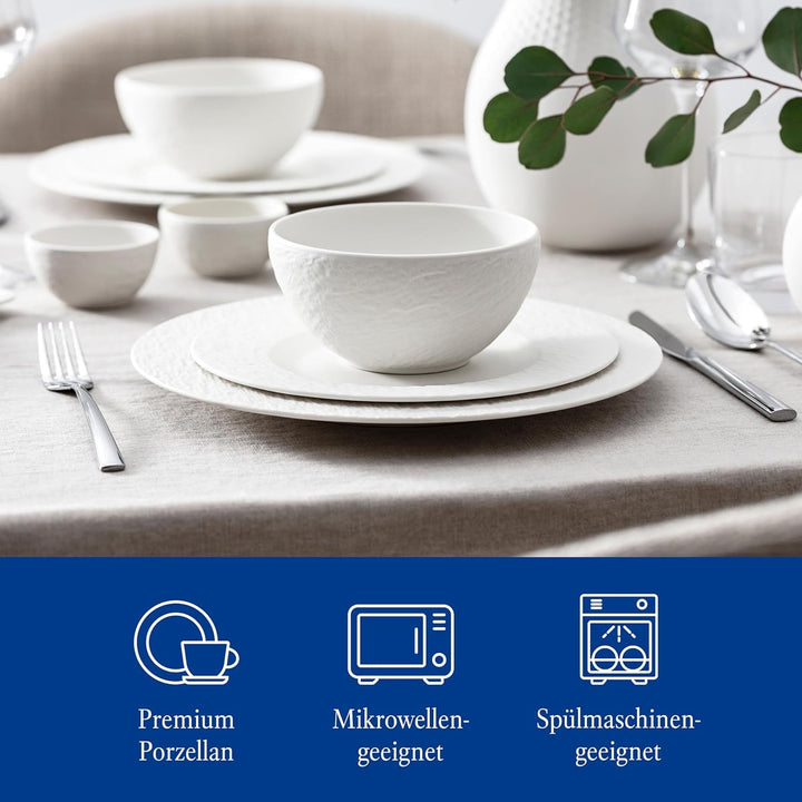 Villeroy & Boch – Manufacture Rock Blanc Geschirrset 6 Teilig Weiß, Spülmaschinenfest, Mikrowellensicher, Geschirr Modern, Starter Set, Speiseteller, Pastateller, Müslischalen, Premium Porzellan Seturi vesela masa Naty Shop