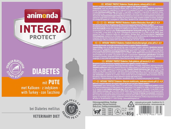 Animonda INTEGRA PROTECT Hrană umedă pentru pisici cu diabet zaharat cu curcan (24 X 85G), recomandată de veterinar pentru diabet zaharat, dezvoltată împreună cu veterinari pentru pisici adulte
