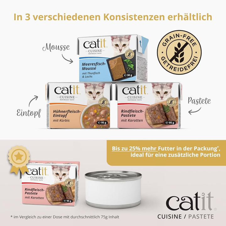 Catit Cuisine - Hrană umedă premium pentru pisici - Pateu cu ton și sardine, Hrană completă, 95G, Fără cereale, Conținut ridicat de pește