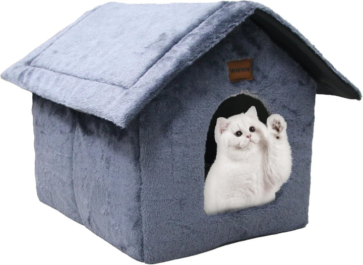 Casă de pluș pentru pisici, pat de tip peșteră pentru pisici, cu pernă pufoasă, colibă portabilă pentru pisici, cu fund antiderapant, caldă și confortabilă pentru animale de companie, 40 x 35 x 40 cm