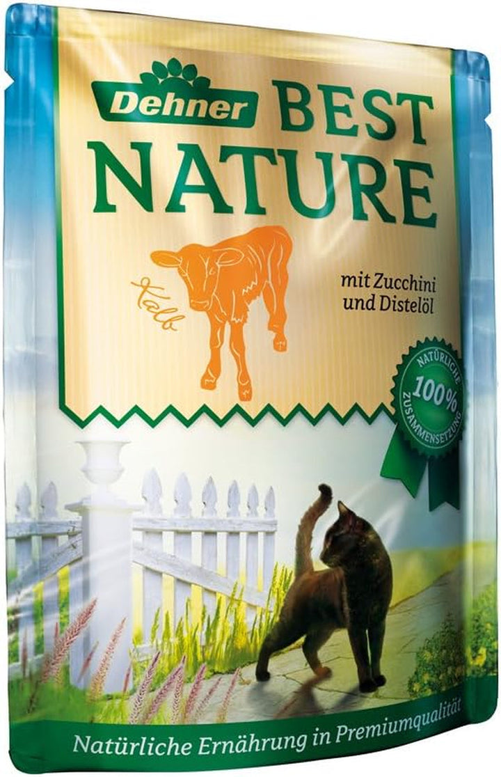 Dehner Best Nature Cat Food Multipack, hrană umedă, pentru pisici adulte, 2 X vițel / vânat / pui / iepure, 8 X 85 G sac (680 G)