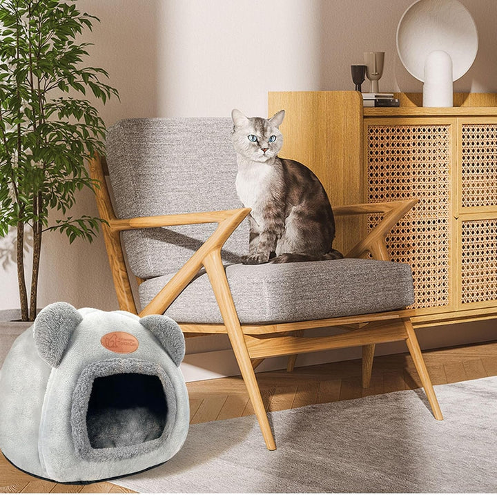 Tokincen Casă lavabilă pentru pisici, peșteră interioară pentru pisici, cu podea antiderapantă și covoraș detașabil, pentru pisici, iepuri, câini și alte animale mici (gri)