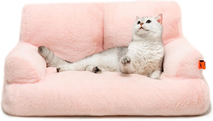 MEWOOFUN Pat pentru pisici, Canapea pufoasă și moale pentru pisici, Canapea extensibilă pentru câini/pisici de talie medie și mică, Pat drăguț pentru pisici cu fund antiderapant (Gri închis, L 66 x l 48 x Î 33 cm)