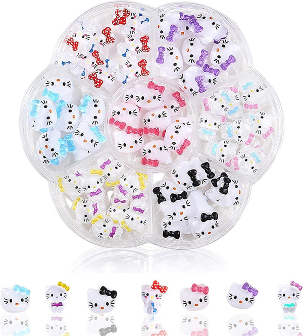 Talisoane 3D pentru unghii cu pisici, sclipici pentru unghii, paiete, talisoane pentru unghii din rășină, pietre prețioase pentru unghii, diamante pentru nail art, inclusiv stick de ceară pentru unghii cu strasuri (pisică colorată)