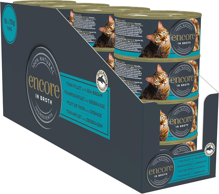 Encore Premium 100% Natural Hrană umedă la conservă pentru pisici cu sardine și file de ton - pachet de 16 X 70G