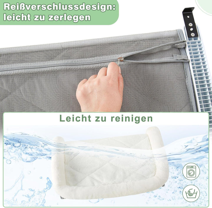 GUUSII HOME Șezlong încălzitor Pisici Șezlong pentru pisici Balcon Pat pentru pisici Pentru marginea patului Șezlong suspendat cu încălzire Pat suspendat Hamac Radiator Pisici Șezlong încălzitor Pisici 61,5 * 38cm Capacitate 18Kg (Alb, L)