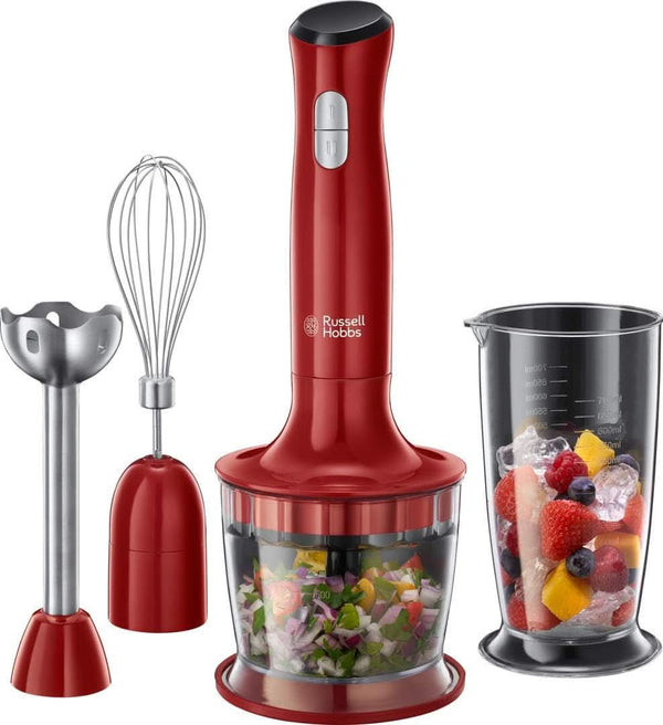 Russell Hobbs Stabmixer [3-In-1: Pürierstab/Zerkleinerer, Mixer- & Schneebesenaufsatz] Desire Rot (Bpa-Freies & Spülmaschinenfestes Zubehör, Für Smoothie, Suppen Saucen, Joghurt Babynahrung) 24700-56 Bucatarie Naty Shop Rot Mittel
