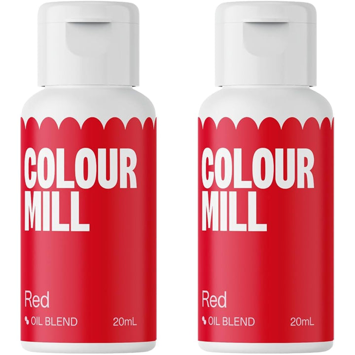 Colorant alimentar roșu pe bază de ulei Colour Mill - Colorant alimentar pentru ciocolată, fondant, brioșe, prăjituri, copt, macaroane - Colorant alimentar pentru decorarea torturilor - 20 ml (pachet de 2)