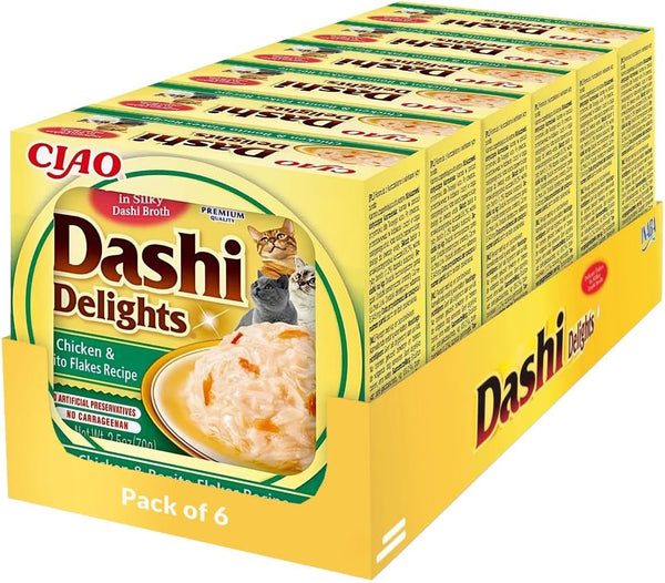 INABA Dashi Delights Hrană umedă pentru pisici 100% pui natural | Fără cereale, fără zahăr, fără arome artificiale, 86% umiditate | Tratamente premium pentru pisici în bulion 70 G (pachet de 6)