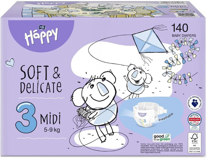 Bella Baby Happy Scutece Soft & Delicate, diverse marimi Mama si Copilul Naty Shop Marimea 3 (140 bucati)