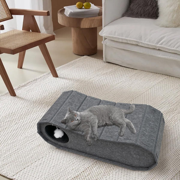 Pat pliabil pentru pisici Beowanzk – Peșteră interioară pentru ascuțirea ghearelor, odihnă, joacă, ascunzătoare acoperită