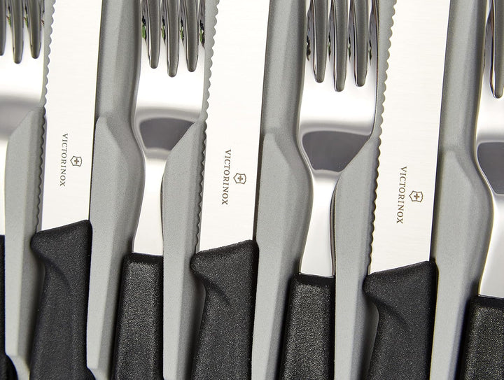 Victorinox Swiss Classic, Profi Tafelbesteck, 12-Teilig, Extra Scharfe Klinge, Wellenschliff, 11 Cm, Rostfreier Stahl, Schwarz Bucatarie Naty Shop