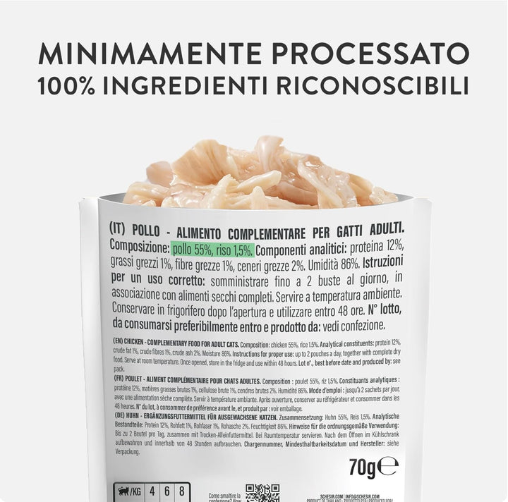 File de pui în jeleu, Hrană umedă complementară pentru pisici, Rețetă originală, 100% naturală, 12 pungi a câte 70 g