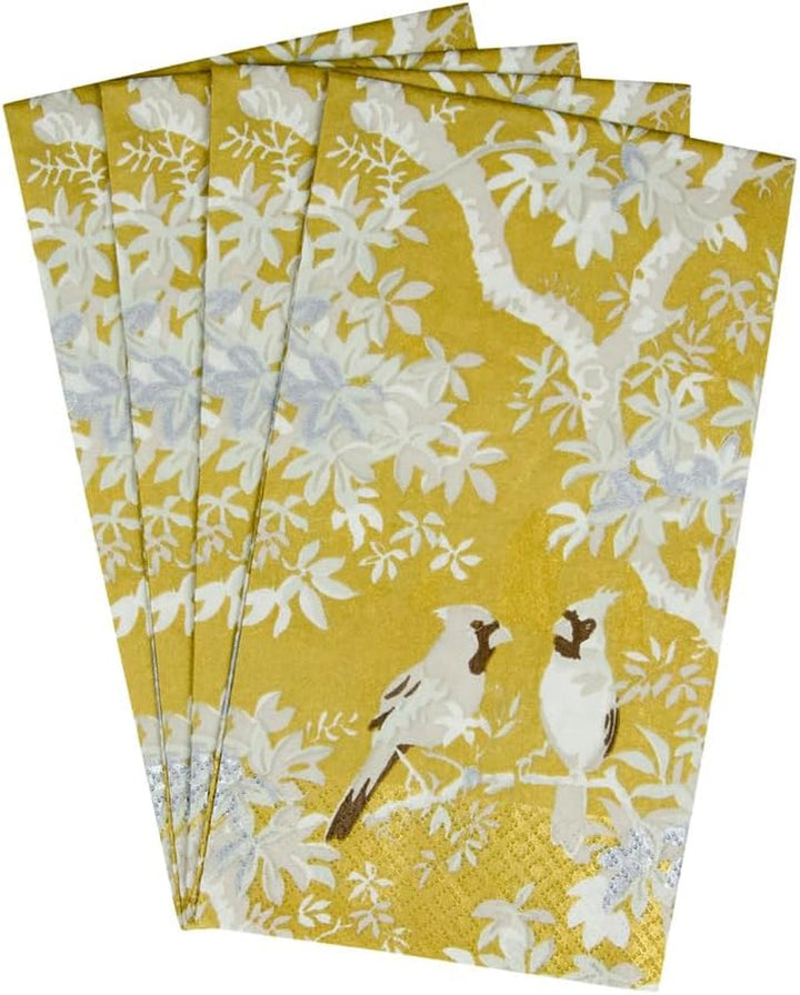 Șervețele pentru prosoape de oaspeți, motiv: păsări de țară, culori aurii și fildeș, 15 bucăți per pachet