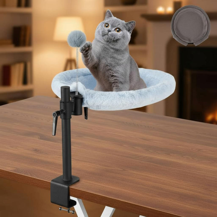 Pat pentru pisici Odoland pentru birou - Rotativ la 360° și reglabil pe înălțime, Hamac moale pentru pisici cu 2 huse lavabile, Loc de dormit pentru pisici la birou - Utilizare pe tot parcursul anului (Gri)