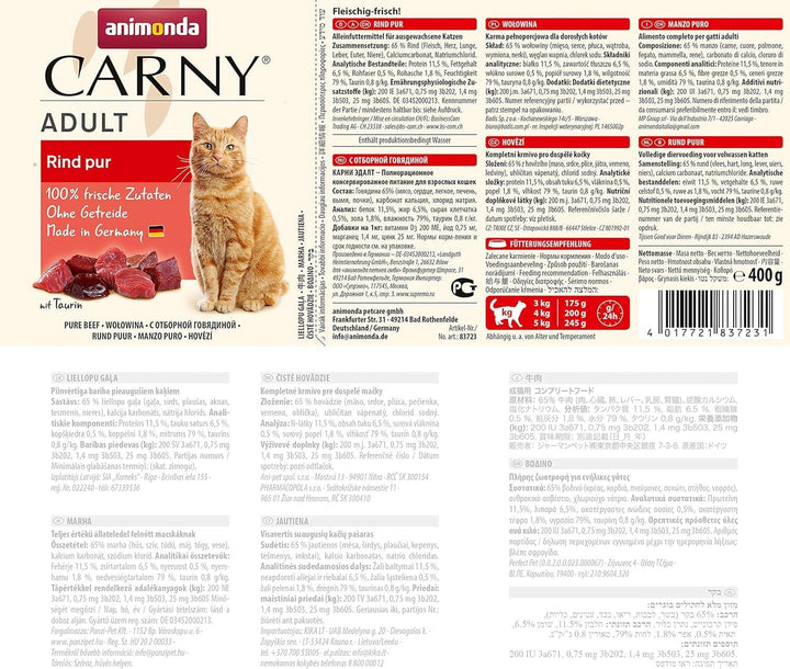 Animonda Carny Adult Hearty Variation (12 X 400 G), hrană umedă pentru pisici adulte, hrană umedă cu 100% ingrediente din carne proaspătă, hrană pentru pisici fără cereale și zahăr