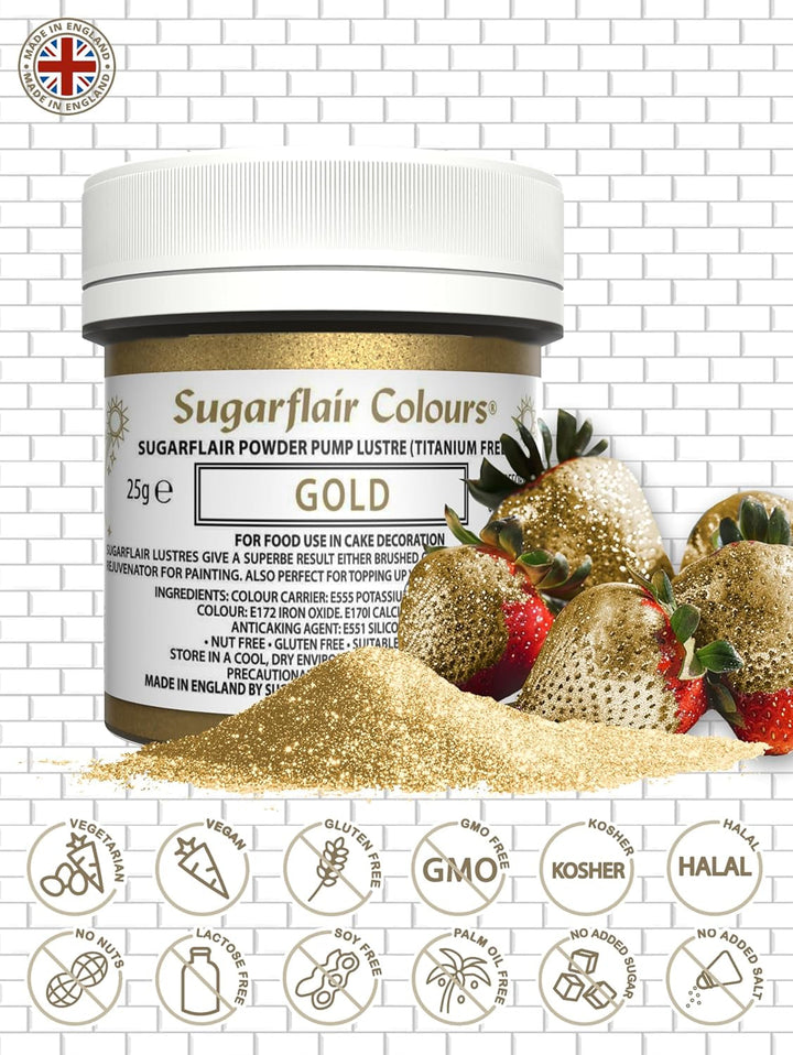Sugarflair Pump Refill Gold - Pachet de rezervă pentru colorant alimentar spray cu pompă - 25 g