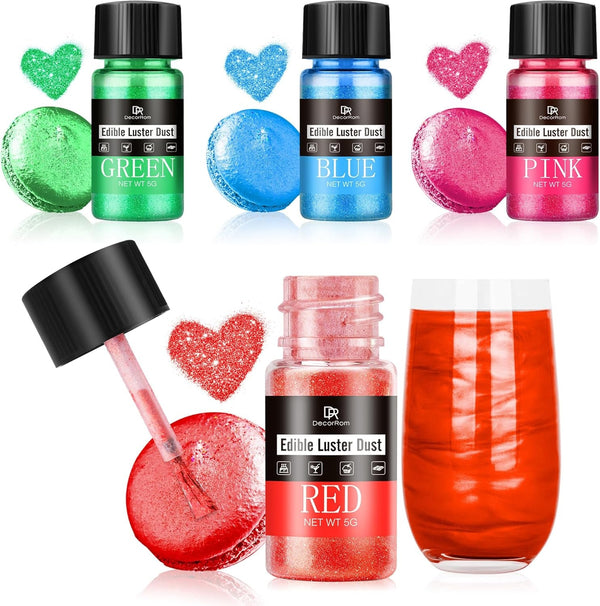 Set de sclipici comestibil - 4 culori pudră sclipici comestibilă - pudră inaromă pentru băuturi și prăjituri, ciocolată, decorațiuni cocktail, pudră colorant alimentar cu sclipici, sclipici comestibil (5 g/sticlă)