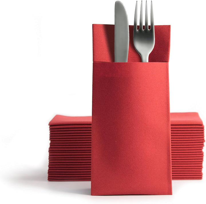 CHIC Airlaid 50 șervețele pentru tacâmuri pungi pentru tacâmuri, asemănătoare țesăturii, șervețel de unică folosință de înaltă calitate, 39X40Cm, model alb de bun venit cald 50 bucăți (pachet de 1)