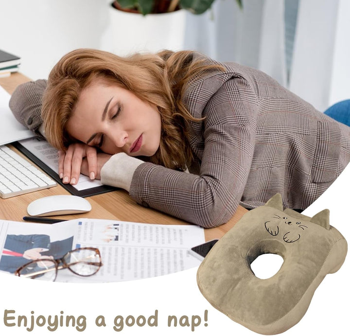 Pernă de somn pentru birou, bumbac de memorie, pernă drăguță cu gaură pentru ureche, pernă de somn moale, pernă pentru urechi pentru dormit lateral pentru femei, fete, copii (pisoi gri) Perne ortopedice cervicale Naty Shop