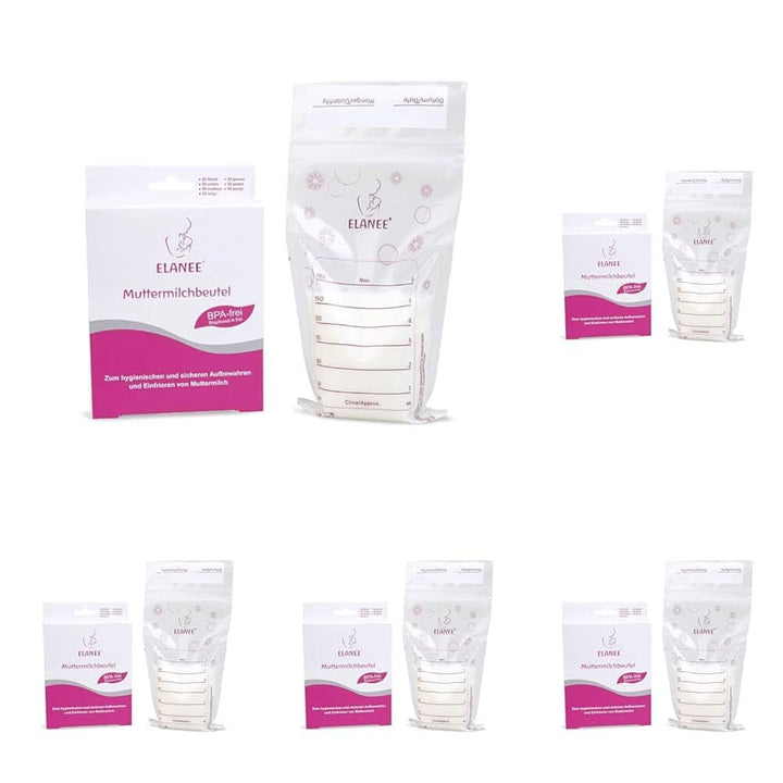 Pungi pentru lapte matern ELANEE, cu aromă neutră și pre-sterilizate Accesorii Hrana si Alaptare Bebe Naty Shop 20 de bucăți (pachet de 5) Fără stativ