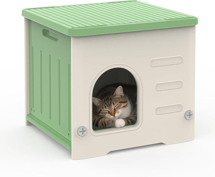 Căsuță pentru pisici de exterior, stivuibilă, căsuță din plastic pentru pisici sălbatice, rezistentă la intemperii, impermeabilă, ridicată