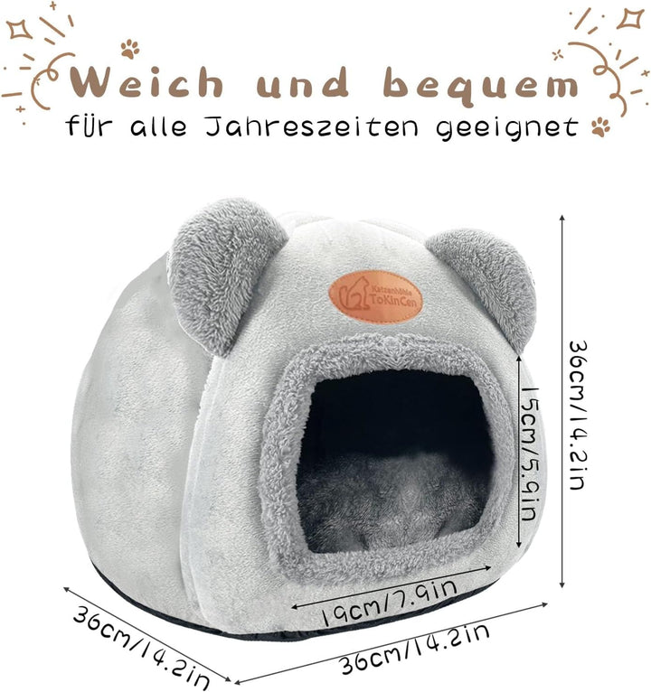 Tokincen Casă lavabilă pentru pisici, peșteră interioară pentru pisici, cu podea antiderapantă și covoraș detașabil, pentru pisici, iepuri, câini și alte animale mici (gri)