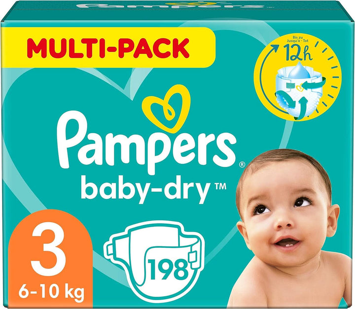 Scutece Pampers Baby-Dry, până la 100% protecție împotriva scurgerilor toată noaptea Mama si Copilul Naty Shop 3 (198 buc) Clasic