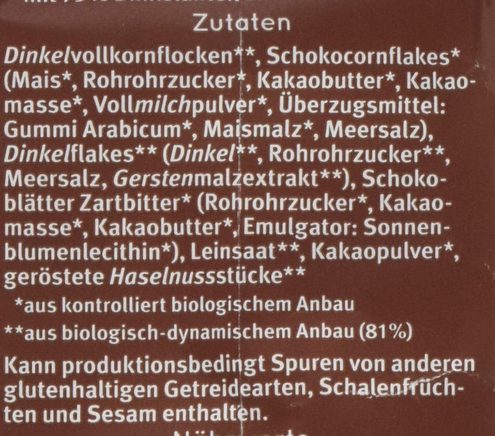 Bauck HOF Dinkelmüsli Schokozart, 425G (1Er Pack) Cereale Naty Shop