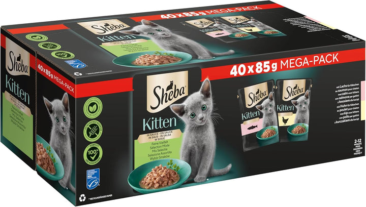 Sheba Cats Hrană umedă pentru pisoi în pungă porționată Fine Variety With Salmon (MSC) And Chicken In Sauce Multipack 40X85G