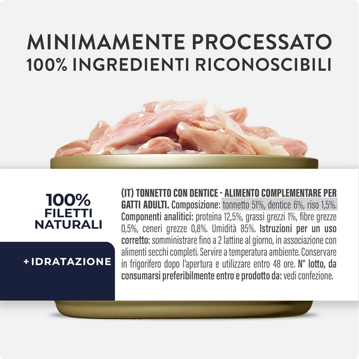 , File de ton cu dinte de jeleu, Hrană umedă complementară pentru pisici, Rețetă originală, 100% naturală, 12 cutii la 70 G