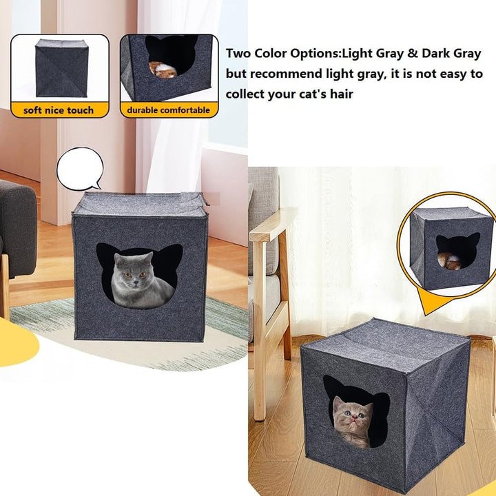 Peșteră pliabilă pentru pisici cu jucărie - Pat pentru pisici pentru dormit, ascundere, joacă și zgâriat, 33 x 33 x 37 cm, pentru rafturi IKEA și Kallax, cu jucărie pește, jucărie catnip