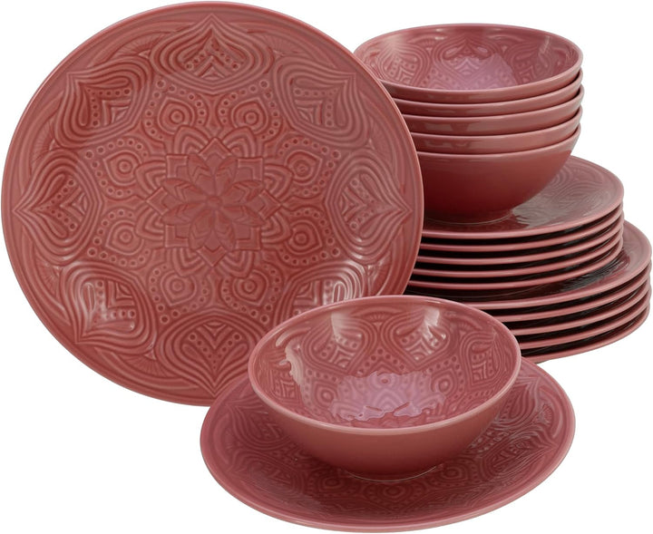 Creatable, 21627, Serie Orient Mandala, 18-Teiliges Geschirrset, Teller Set Aus Porzellan, Spülmaschinen- Und Mikrowellengeeignet, Made in Europe Seturi vesela masa Naty Shop Rot Teller Set 18 Teilig