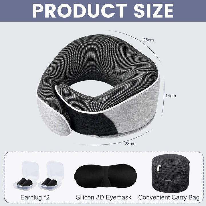 Pernă pentru gât, pernă de călătorie din spumă de memorie, pernă pentru gât din spumă de memorie, design ergonomic, cu mască pentru ochi, 2 dopuri de urechi și pungă de depozitare, perfectă pentru a dormi pe drum atunci când călătoriți Perne ortopedice cervicale Naty Shop
