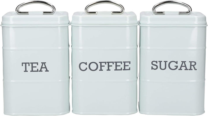 KitchenCraft Living Nostalgia set de 3 borcane de depozitare pentru ceai, zahăr și cafea, în cutie cadou, oțel, Antique Cream , 11 cm x 11 cm x 17 cm, Vintage Blue Cutii depozitare alimente Naty Shop Cremă veche