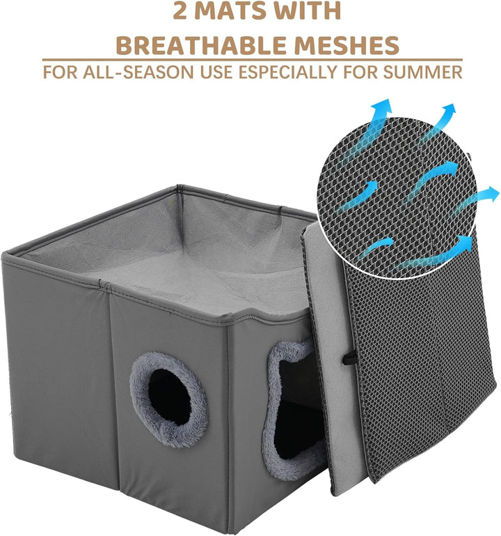 Casă pentru pisici Yosamy, căsuță pliabilă cu două straturi și stâlp de zgâriat pentru pisici, material rezistent la zgârieturi, lavabilă, pat de interior pentru pisici, 41 x 41 x 35 cm