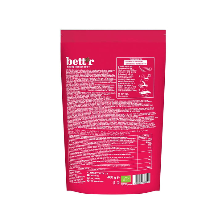 Bettr Organic Brownie Mix - Negrese organice, vegane și fără gluten cu aromă bogată de cacao, 6 x 400 grame Bucatarie Naty Shop