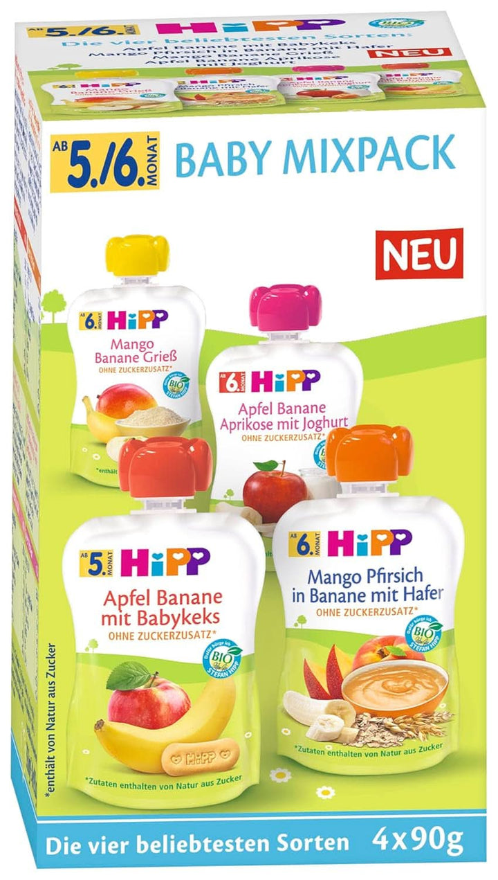 Hipp Organic Fruit & Cereal în pungă de stoarcere pentru bebeluși, 16 x 90grame Mama si Copilul Naty Shop
