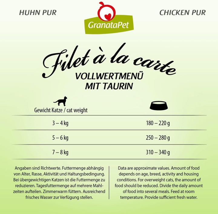 Granatapet Filet À La Carte Pui PUR, hrană umedă pentru pisici, bucăți de file fără cereale, hrană pentru pisici fără zahăr adăugat, conținut ridicat de carne, 6 X 85 G