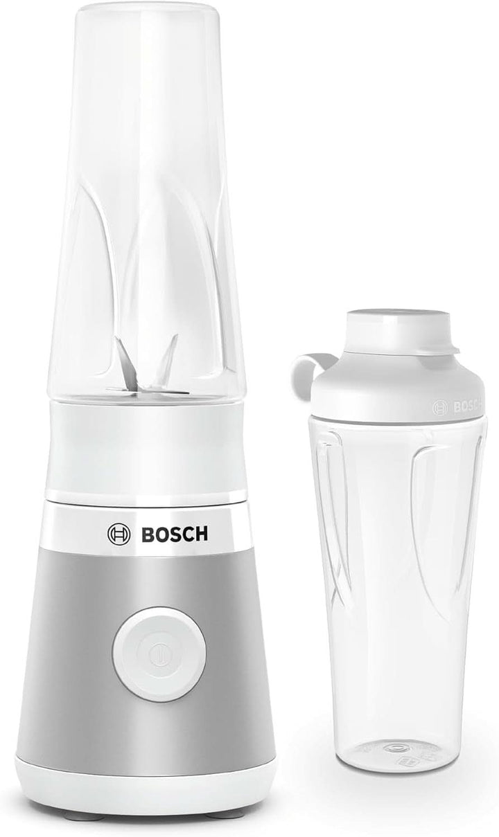 Bosch Mini-Standmixer Vitapower Serie 2 MMB2111S, Highspeed-Mixer, Bis Zu 40.000 Rpm, Tritan Togo-Flasche 0,6 L, Trinkdeckel, Bruchsicher,Spülmasch.Geeignete Teile, 450W, Silber/Schwarz Bucatarie Naty Shop Single Silber / Weiß
